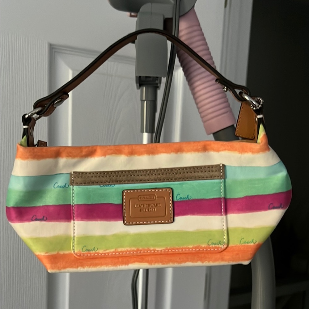 Coach Orange and Green Striped Shoulder Bag